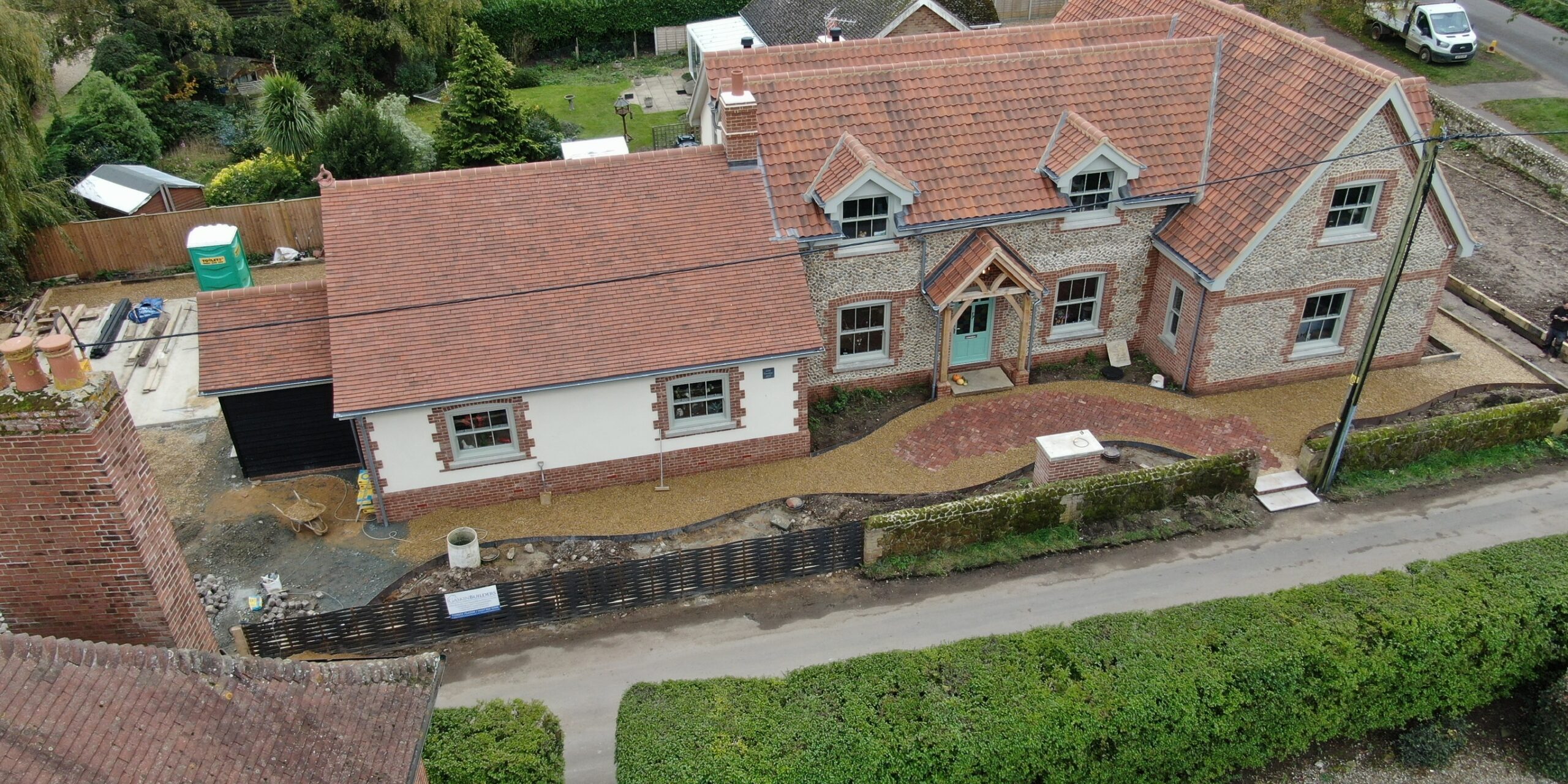 Birdseye view of a new landscape and extension